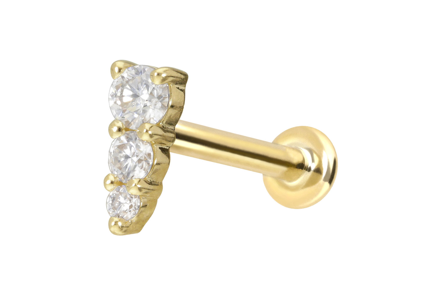 14 Karat Gold Labret Piercing mit Push Fit MOISSANIT-EISZAPFEN